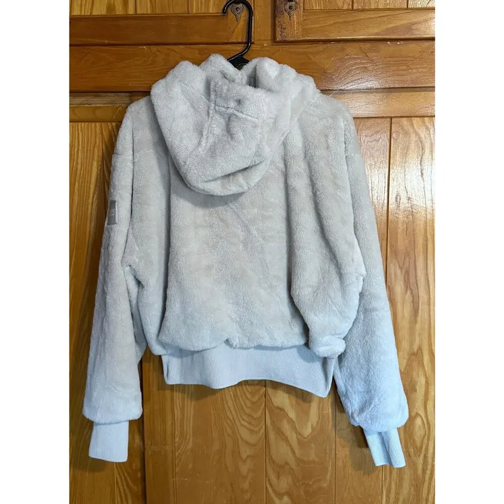 DKNY Sport Faux Fur Cream Hooded Bomber Jacket - Size XL
